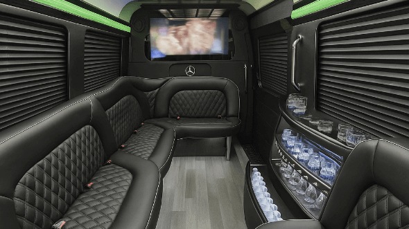 Interior of Peoria Party Bus Company's 14 Passenger Sprinter Limousine in Peoria
