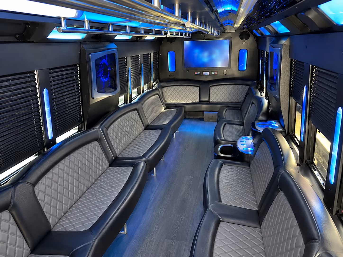 Wedding guests seated inside a party bus serving Tempe